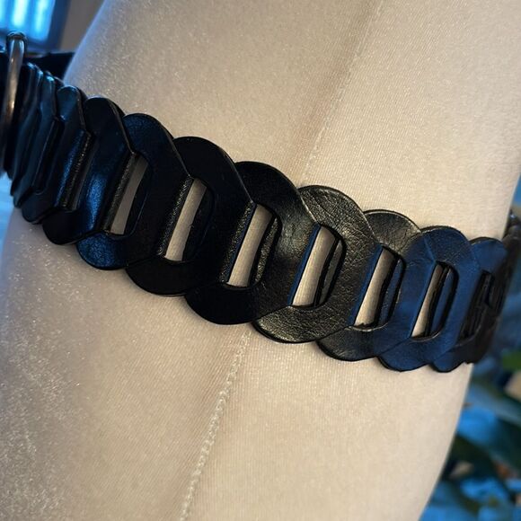 Black Leather Open Weave Adjustable Belt main image 6